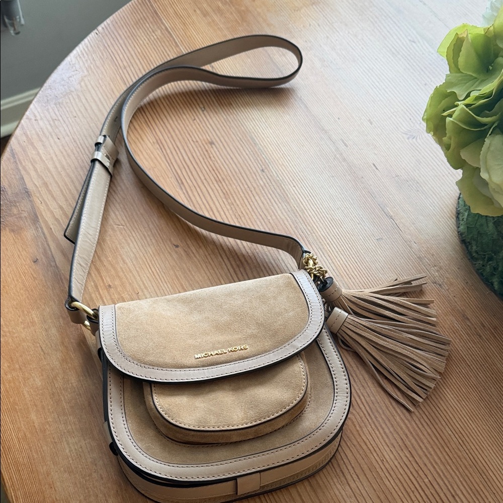Michael Kors Tan Suede Crossbody Bag with Tassel